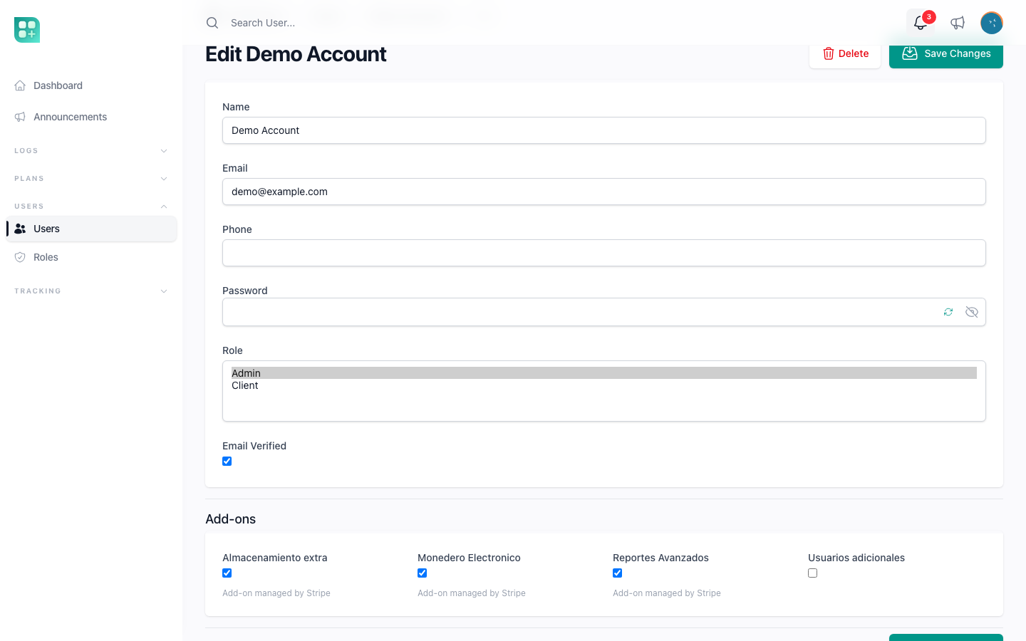 The user form where the admin role is removed