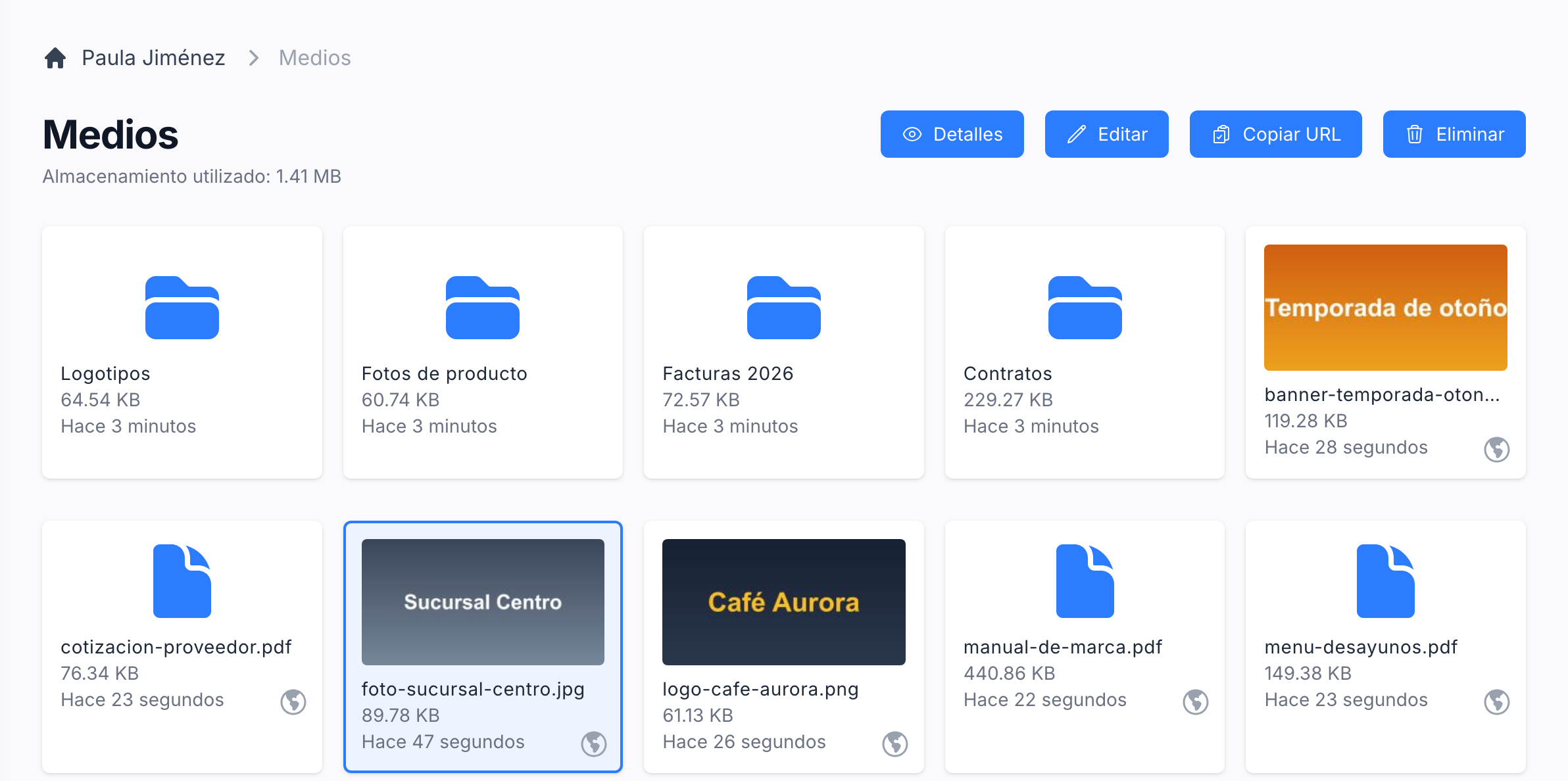 Rename, move, copy or delete a file from the folder