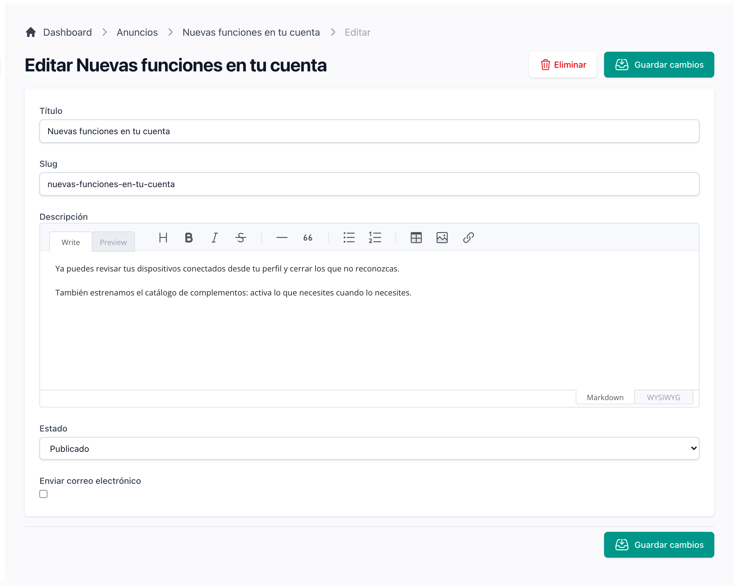 Publica desde el panel de administración