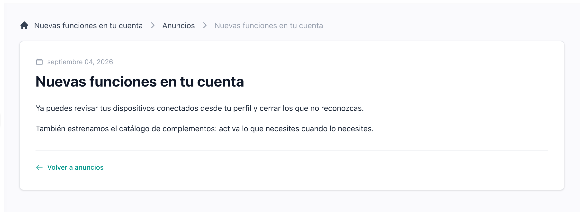 Los avisos se leen como una página, no como una ventana emergente